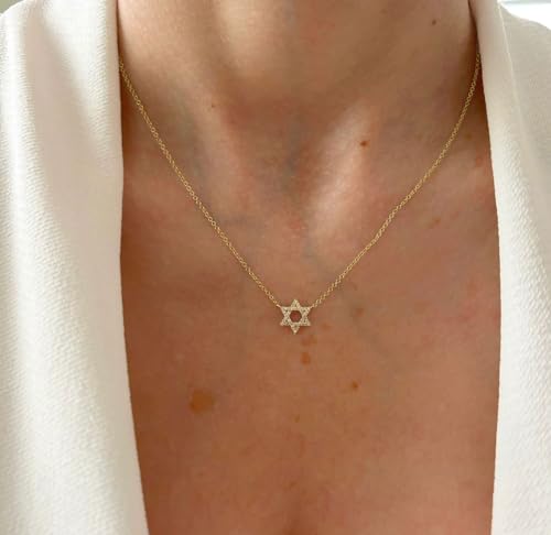 LLWOM Gold Necklace for Women-14k Gold Plated Infinity Necklace Star Of David Necklace Evil Eye Cross Pendants Heart Dainty Gold Necklace For Women - color: Gold, style: CZ Star Of David Silver