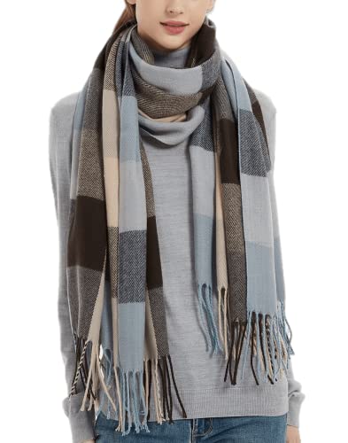 Wander Agio Women's Fashion Long Shawl Big Grid Winter Warm Lattice Large Scarf - color: Blue Brown 9