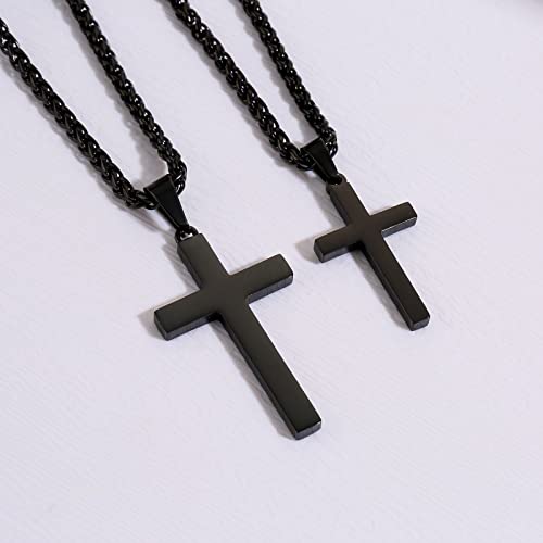 P. BLAKE Cross Necklace for Men Boys- Stainless Steel Cross Pendant with 16-24 Inches Chain Christian Religious Jewelry Gifts - size: 18 inches, style: Black Pendant 1.2*0.7