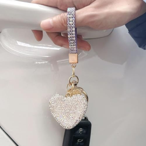 Keychain for Women Girls Bling Heart/Star/Strawberry Key Chain Accessories for Key/Backpack Bag Charm - color: Purple Heart