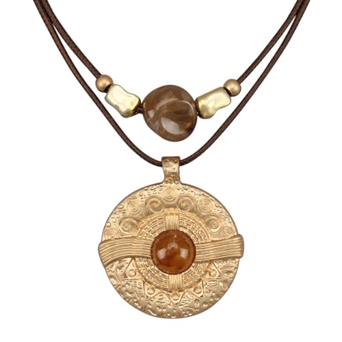 GelConnie Boho Necklaces for Women Cowgirl Necklace Stone Leather Cord Pendant Necklaces With Beads Long vintage Layered Choker Necklace - style: Boho Brown Necklace