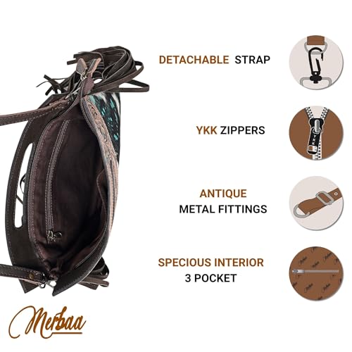 Merbaa Women Natural Cowhide Leather Crossbody Sling Bag With Adjustable Detachable Strap | Shoulder Bag | Handbag - color: Black & White