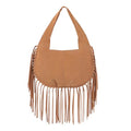 HDE Women's Faux Suede Leather Bag Fringe Tassel Shoulder Purse Western Handbag - color: Camel Brown
