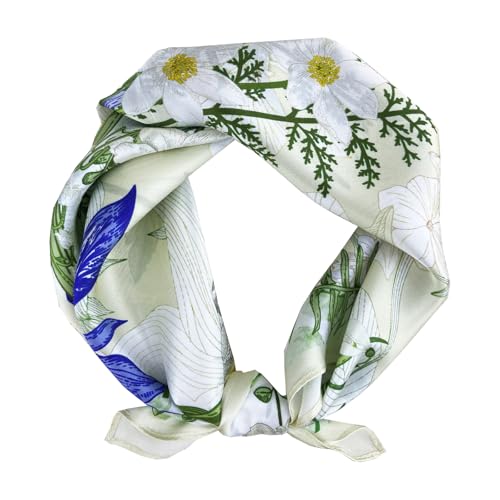 Women's Small 21 inch 100% Silk Scarf Bandana for Head Neck Hair | 100% Mulberry Silk Lightweight Designs Gift-Ready Packaging For Hair Fashion 21"x21" Printed - color: 206white Green