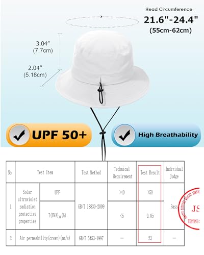 Water-Resistant Bucket Hat for Women Men Rain Hat UPF 50+ Boonie Sun Hat Foldable Summer Floppy Fishing Safari Hats - color: White
