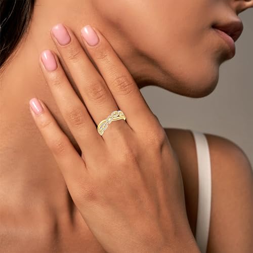 Gold Rings for Women Non Tarnish, 18K Gold Plated Trendy Stackable Gold Rings, Adjustable Open Statement Rings with Cubic Zirconia - color: Twisted Rings