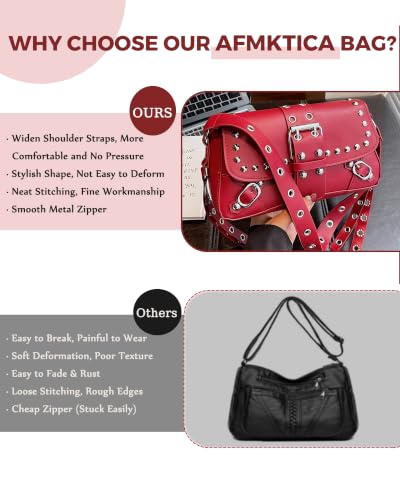 Y2K Trendy Purse for Women, Leather Buckle Punk Hobo Clutch Purses Bags for Ladies Top Handle Shoulder Bag - color: Deep Red