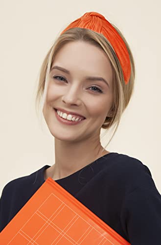 Headbands for Women non Slip are Trendy Year-round Orange Velvet Womens Knotted Head bands for Women's Hair, Wearable All Day Girls Headbands Top Knot Fashion Designer - color: Orange