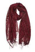 YOUR SMILE Ladies/Women's Lightweight Solid Color Fringe Lace Tassels Long Shawl Scarf For Spring Summer Fall - color: Burgundy