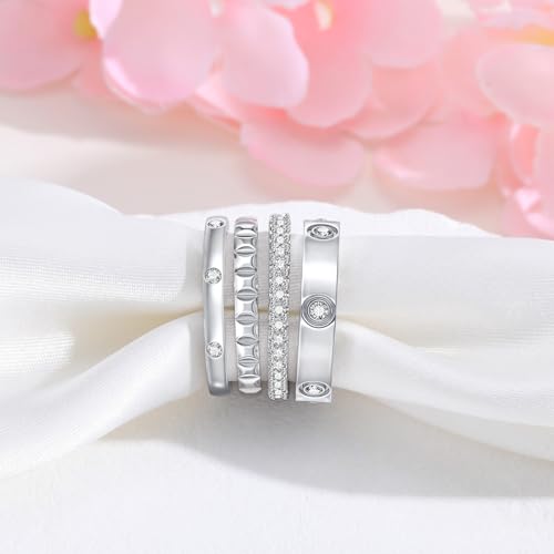 Stackable Gold Rings for Women - 18K Gold Plated Rings Set, Non Tarnish Stainless Steel Cubic Zirconia Friendship Band Stack Rings Trendy Jewelry, Christmas Birthday Party Gifts for Her Girlfriend - color: Silver