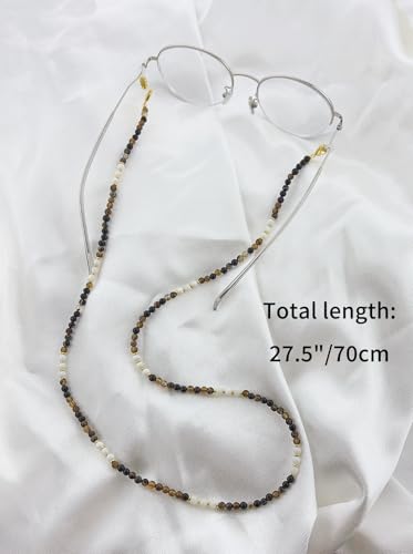 Damanse Beaded Glasses Chain,Eyeglass & Sunglass Strap For Women Stylish - color: Coffee Agate-shellwork
