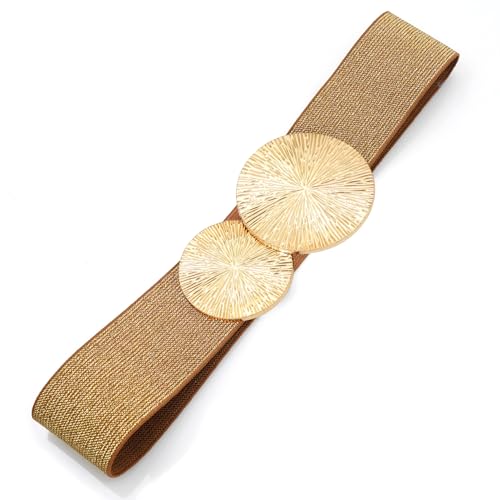Women Wide Stretchy Waist Belts Elastic Cinch Belt for Dresses - color: Bling Brown Band Gold Buckle, size: Fit Waist 34"-37"
