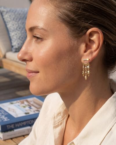 MUMREUES Gold Earrings for Women Trendy 14K Gold Plated Dangle Earrings Small Hoop Huggie Drop Stud Earrings Cubic Zirconia Simple Minimalist Dainty Chain Tassel Hypoallergenic Earrings - color: Jacket & Gold