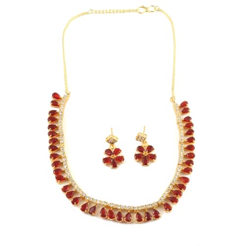 JewarHaat Indian Bollywood Necklace Set AD CZ Elegant Gold Plated Multi Stones Sparkling Crystals Choker with Earrings Fashion Jewellery for Women & Girls - color: Maroon