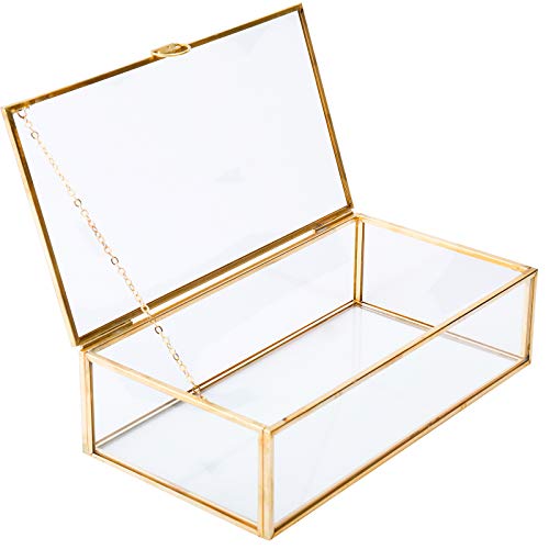 HighFree Vintage Glass Box with Lid - Clear Jewelry Glass Display Box Keepsake Box - Home Decor Decorative Box for Trinket Rings Bracelet (Gold, Medium) - color: Gold, size: Medium