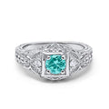 Blue Apple Co. Art Deco Ring Round Cubic Zirconia Leaf Filigree Design Split Shank Twisted Band Bridal Statement Wedding Engagement Rings For Women 925 Sterling Silver Gifts For Her - color: Simulated Paraiba Tourmaline CZ