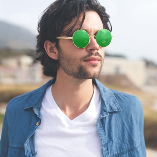 NACHLYNN Round Hippie Sunglasses Metal Border Circle Hippie Glasses UV380 Protection 70s Sunglasses for Men Women Party Favor - color: Green