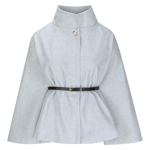 Zaswen Batwing Long Sleeve Cloak Coats for Women Fall Winter Stand Up Collar Oversized Cape Poncho Jackets with Belted - color: Grey, size: Large