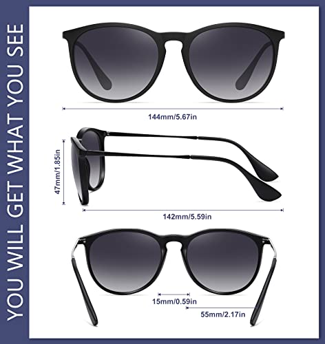 WOWSUN Retro Polarized Sunglasses Womens Trendy Round Classic Glasses - color: 3 Pack: Black+grey Lens Black Frame+brown Lens Leopard Frame