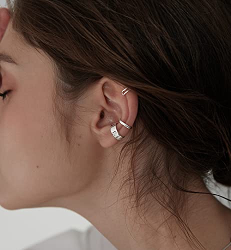 Minimalist Cuff Clip On 925 Sterling Silver Small Hoop Earrings for Women Teen Girls Cartilage Fashion Wrap No Piercing Ear Hypoallergenic - color: Silver