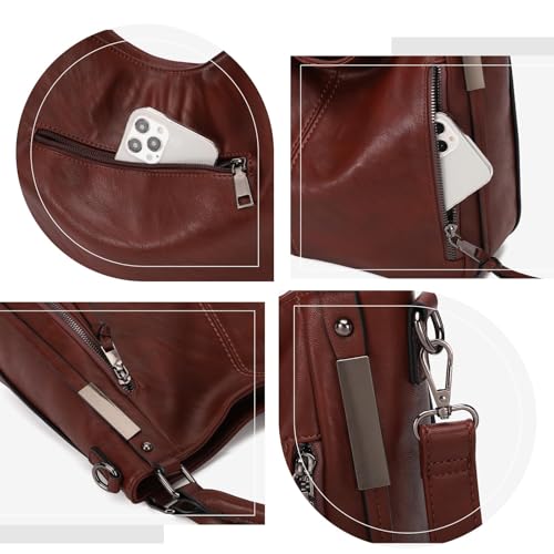 Shoulder Handbags for Women Large Soft Casual PU Leather Hobo Tote Purses - color: 01-chestnut Brown