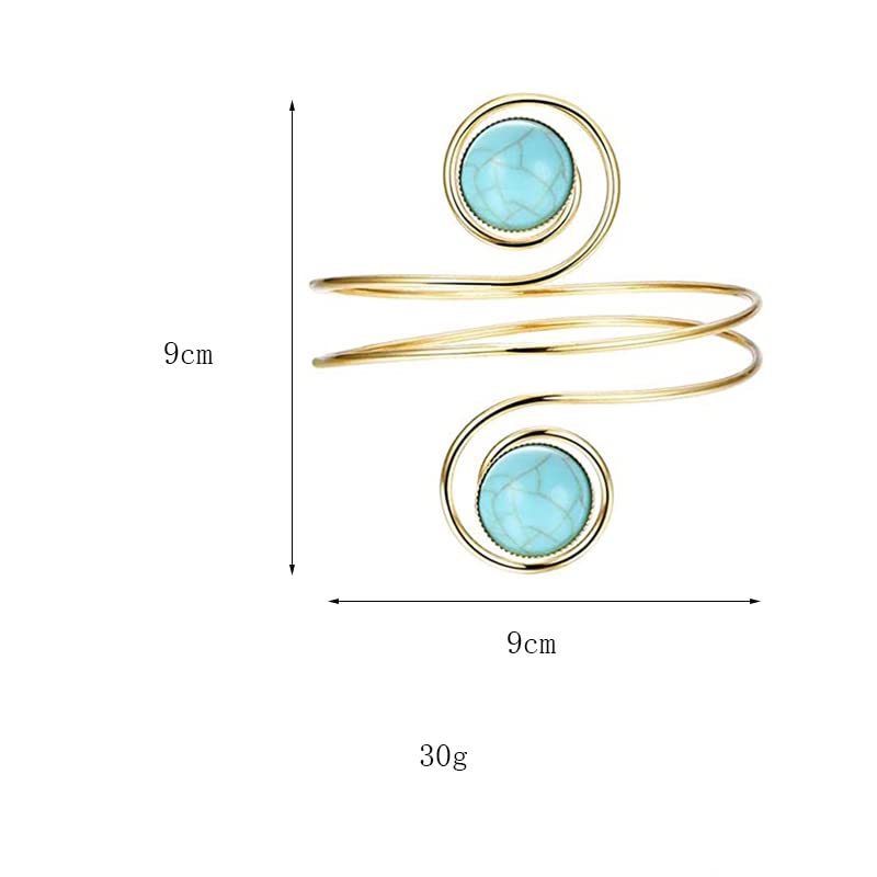 Caiyao Boho Upper Arm Bracelet Cuff Bangle Gold Silver Geometric Cuff Bracelets Mental Open Upper Arm Bangle Bracelet Adjustable Armband Jewelry for Women - style: Turquoise Gold