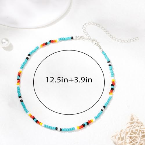 Tgirls Boho Choker Necklace Chain Rice Beaded Necklaces Seed Bead Necklace Accessory for Women - color: colourful 1