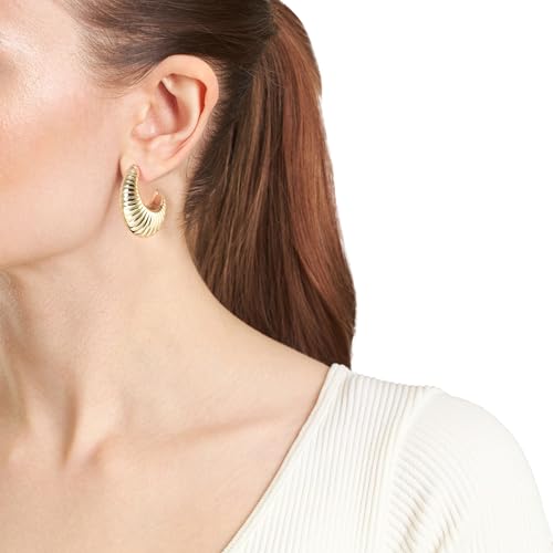 Amazon Essentials Plated Tailored Hoop Earrings - color: Gold Tone, size: L: 1.29" X W: 0.45"