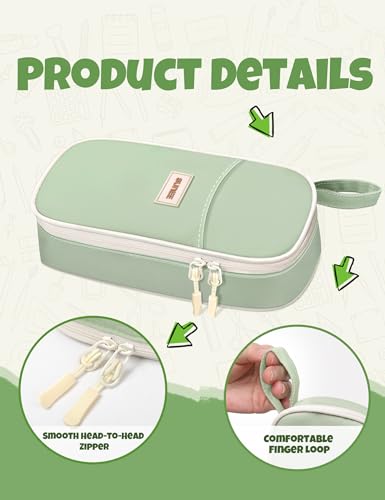 SUNEE Cute Pencil Case, Aesthetic Pen Pouch, Colored Large Pencil Bag with Zipper, Kawaii Stationery Storage and Organizer, School Supplies for Teen and Adult Girls, Green - color: Green