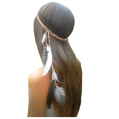 Feather Headband Hippie Indian Boho Hair Bands Tassel Bohemian Halloween Hair Hoop Women Cute Crown Hairband Party Decoration Headdress Cosplay Costume Headwear Handmade Headpiece Hair Accessories - color: Grey