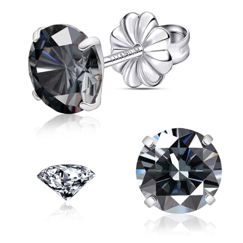 Moissanite Stud Earrings, G23 Hypoallergenic Titanium Stud Earrings for Women Men, Round Cut D Color VVS1 Clarity 18K White Gold Palted Multicolor Moissanite Jewelry, 0.6CT-3.0CT - color: Grey, size: (1.5ct*2)-7.5mm-3.0 Carat