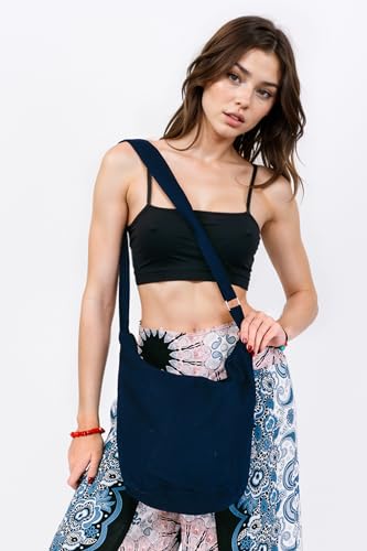 Your Cozy Hobo Sling Bags For Women Crossbody Bag Thai Top Handmade Shoulder Bag with Adjustable Strap - color: Navy