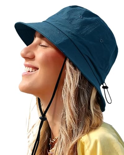 Water-Resistant Bucket Hat for Women Men Rain Hat UPF 50+ Boonie Sun Hat Foldable Summer Floppy Fishing Safari Hats - color: Deep Ocean Blue