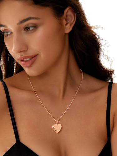 U7 Women Locket Necklace Platinum 14K Gold Photo Lockets that Hold Picture,Chain 20 Inch Personalized Gift Custom Love Heart Image Necklaces - color: 02# Rose Gold*Flower Grain