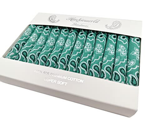 Bandanas Gift Set 12 Pack Soft Thin Handfeel Cotton Bandanna Scarf for men - color: Emerald Green