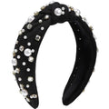 WantGor Pearl Knotted Headband, Women Rhinestone Embellished Hairband Elegant Wide Top Knot Bride Headbands Headpieces Party Fashion Elegant Ladies Hair Band Hair Hoop Accessories (Black) - color: Black