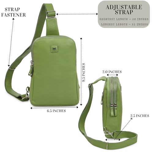 Leather Sling Bag for Women Genuine Crossbody Purse Small Trendy Cross Over Chest with Phone and Credit Card Slots (Sage Nappa) - color: Sage Nappa