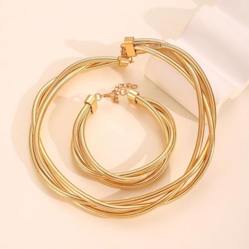 Chunky Chain Necklaces Women Statement Collar Necklace Gold Flat Snake Chain Choker Ribbed Design for Party, Dress Jewelry Gifts - color: A13