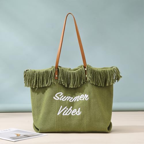 Personalized Embroidered Bridesmaid Tote Bag, Custom Large Women Vaction Travel - color: Green