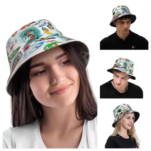 NASIAN Psychedelic Trippy Rave Bucket Hats for Women Men Outdoor Travel Beach Sun Hat Festival Outfits - color: Hawaiian Style