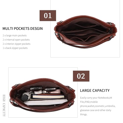 Shoulder Handbags for Women Large Soft Casual PU Leather Hobo Tote Purses - color: 01-chestnut Brown