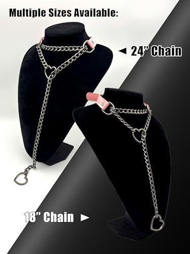 Black Leather Choker Collar For Women, Handmade Heart Slip Chain Choker Long Necklace with Adjustable Buckle - color: B-Pink-Black-Black, size: 18''chain