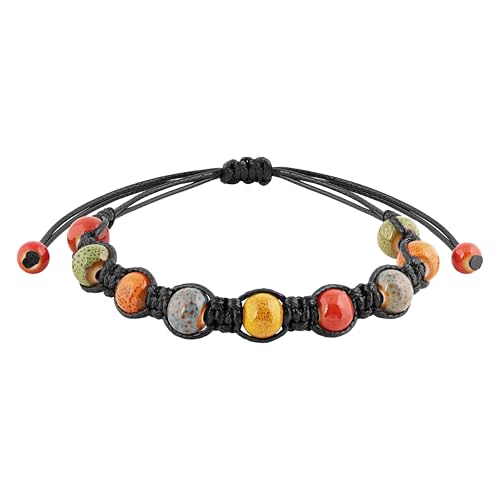 MINACHI Bohemian Colorful Ceramic Bead Adjustable Leather Bracelet, Boho Hippie Summer Jewelry Gift for Women - color: S01A