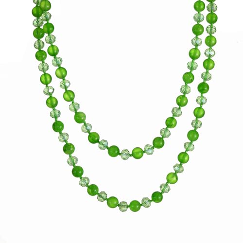 Long Beaded Necklace for Women Boho Colorful Crystal Stone Knot Statement Fashion Costume Jewelry Gifts - color: Green