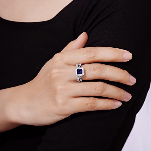 Amazon Essentials Platinum or Gold Plated Sterling Silver Antique Ring set with Asscher-Cut Infinite Elements Cubic Zirconia - color: Created Blue Sapphire/Platinum, size: 7