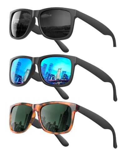 KALIYADI Womens-Sunglasses Polarized-Sunglasses for Women: Retro Trendy Sun Glasses With UV400 Protection for Driving Travel - color: (3 Pack) Black/Ice Blue/Tortoise G15