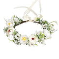 Vivivalue Women Flower Crown Flower Garland Headband Hair Wreath Floral Headpiece Halo Boho with Ribbon Wedding Party White - color: 69