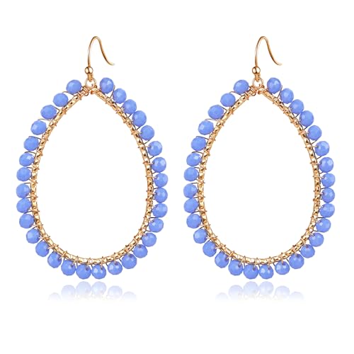 PEALICIOUS Summer Earrings for Women, Teardrop Boho Earrings Dangling Gold Hoop Earrings as Vacation Beach Jewelry, Beach Earrings Statement Gold Earrings for Her as Summer Gifts Wedding Accessories - color: Blue