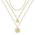 Turandoss Gold Layered Necklaces for Women - 14K Gold Plated Handmade Multilayer Bar Pearls Coin Disc Moon Butterfly Medallion Adjustable Dainty Layered Choker Necklaces for Women Jewelry - style: 3PCS - Chain&Hammered Disc&Sun