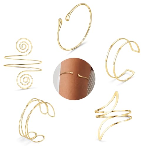 Giovanchi 5 Pieces Arm Cuff Upper Arm Band Cuff Bracelets for Women Adjustable Armband Set - style: C-Gold